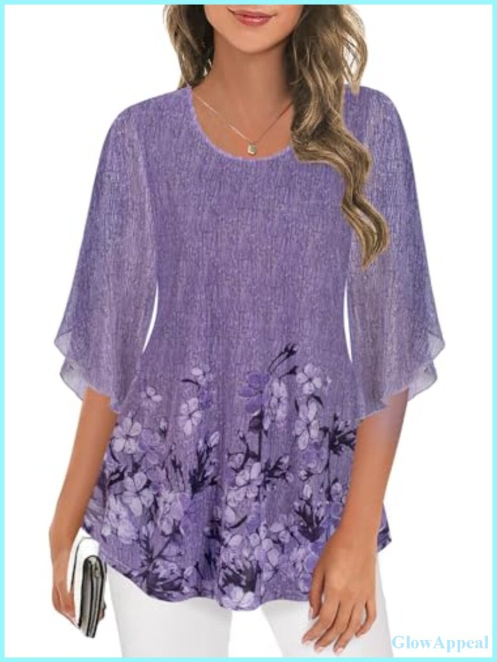 Mesh Tunic Blouse Sheer 3/4 Sleeve Dressy Casual